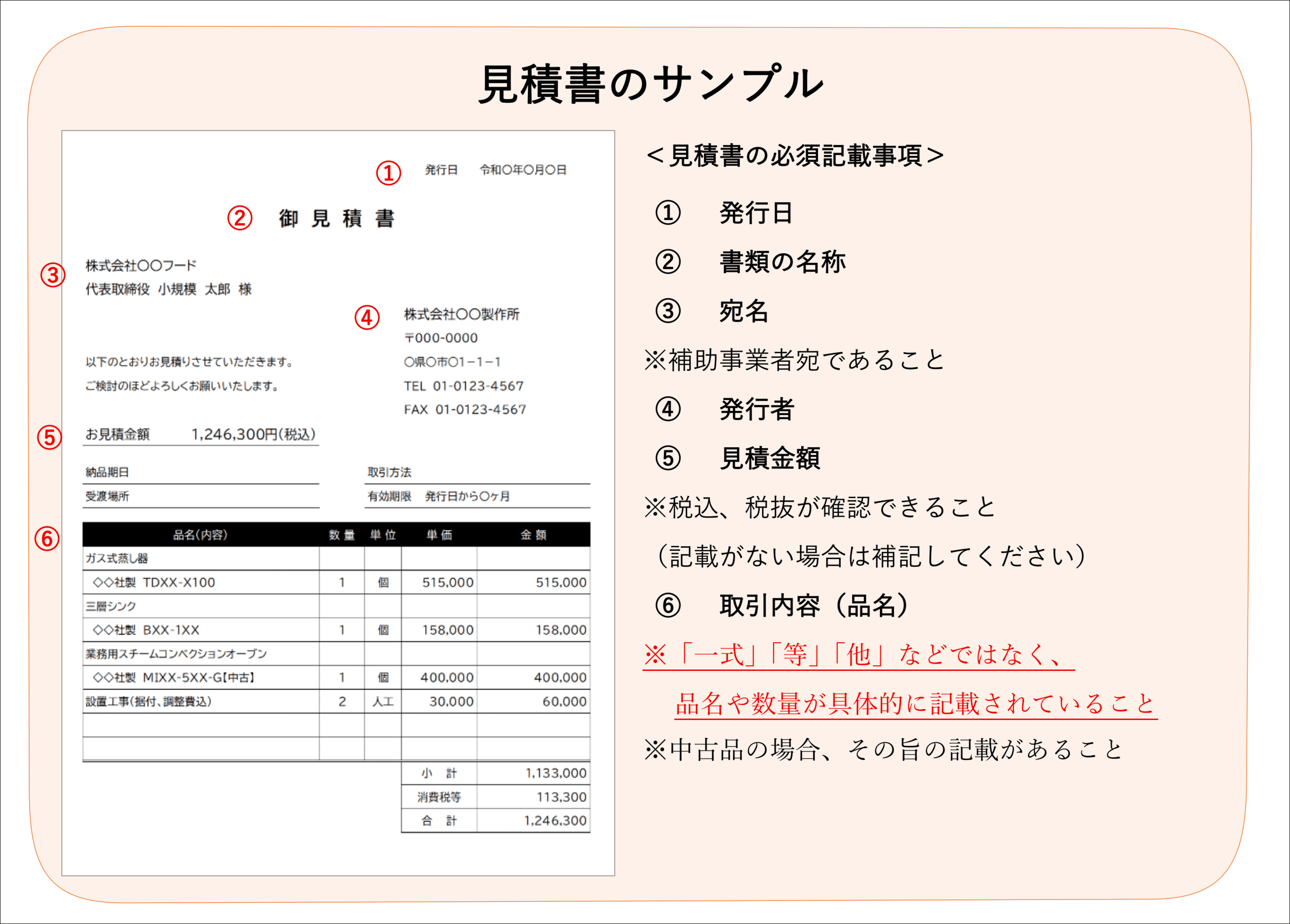 見積書のサンプル イメージ